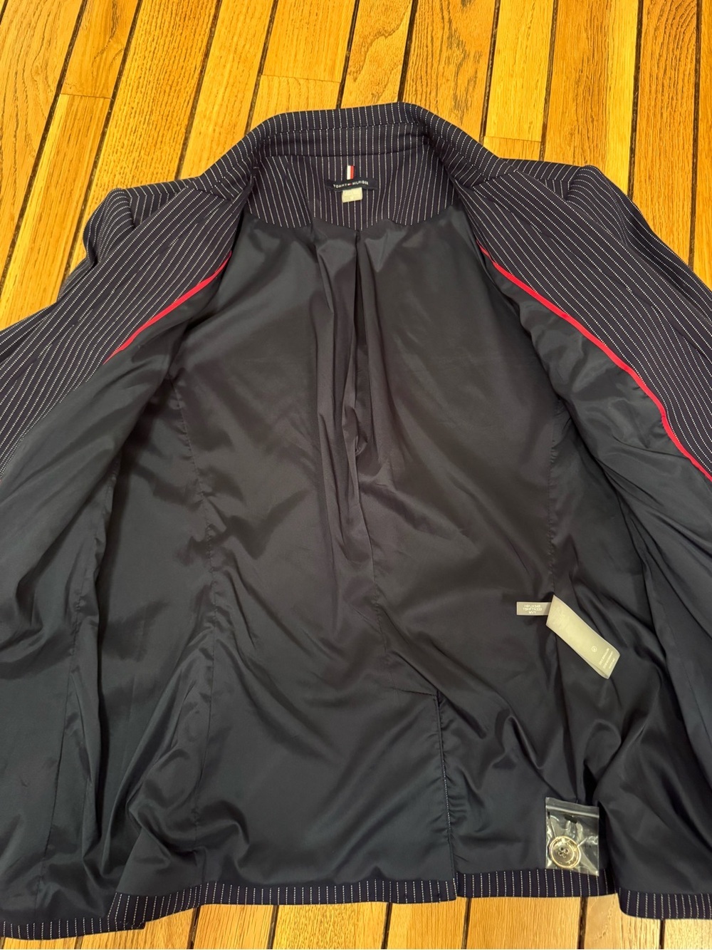 Tommy Hilfiger Navy Pinstripe Blazer with Elbow Patches - Picture 8 of 12